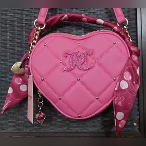 Juicy Couture Exclusive Pink Heart Cherry Ribbon Quilted Crossbody Bag NWT